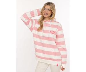 Hoodie ZWILLINGSHERZ "Streifen Smile Everyday", Damen, Gr. S/M, rosa (altrosa), Sweatware, Obermaterial: 50% Baumwolle, 50% Polyester, Sweatshirts Hoodie, Blockstreifen, pinke Stickerei, Kängurutasche