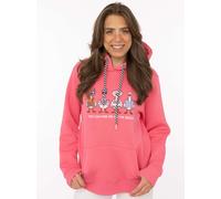 Hoodie ZWILLINGSHERZ "Summer Ducks", Damen, Gr. S, neonpink, Sweatware, Obermaterial: 50% Baumwolle, 50% Polyester, Sweatshirts Hoodie, lustiges Möwen Motiv, Kapuze mit gestreifter Kordel, Kängurutasc