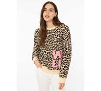 Hoodie ZWILLINGSHERZ "WILD AOP", Damen, Gr. S/M, beige, Sweatware, Obermaterial: 50% Baumwolle, 50% Polyester, Sweatshirts Hoodie, Crew-Neck, Rippbündchen, Print vorne und hinten, Leomuster (40307566-