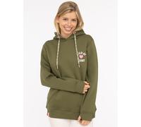 Hoodie ZWILLINGSHERZ ""Wild at heart"", Damen, Gr. L/XL, grün (khaki), angeraute Sweatware, Obermaterial: 50% Baumwolle, 50% Polyester, mehrfarbig, Sweatshirts Hoodie, Leo Kapuze und Stickerei, bedruc