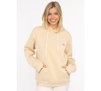 Hoodie ZWILLINGSHERZ ""Wild at heart"", Damen, Gr. S/M, beige, angeraute Sweatware, Obermaterial: 50% Baumwolle, 50% Polyester, mehrfarbig, Sweatshirts Hoodie, Leo Kapuze und Stickerei, bedruckter Kor