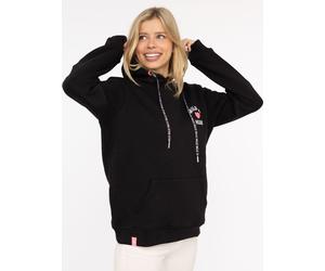 Hoodie ZWILLINGSHERZ "Wild at heart", Damen, Gr. S/M, schwarz, angeraute Sweatware, Obermaterial: 50% Baumwolle, 50% Polyester, mehrfarbig, Sweatshirts Hoodie, Leo Kapuze und Stickerei, bedruckter Kor