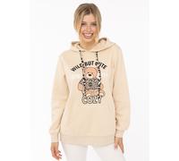 Hoodie ZWILLINGSHERZ "Wild But Cute", Damen, Gr. S/M, beige, Sweatware, Obermaterial: 80% Polyester, 20% Baumwolle, Sweatshirts Hoodie, Mini-Me,mit niedlichem Teddybär und selbstbewusstem Slogan (1934