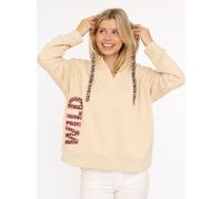 Hoodie ZWILLINGSHERZ ""Wild"", Damen, Gr. S/M, beige, Jersey, Obermaterial: 50% Baumwolle, 50% Polyester, unifarben mit Farbeinsätzen, hüftbedeckend, V-Ausschnitt, Sweatshirts Hoodie, V-Ausschnitt, Le