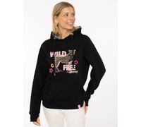 Hoodie ZWILLINGSHERZ "Wild Free", Damen, Gr. L/XL, schwarz, Sweatware, Obermaterial: 50% Baumwolle, 50% Polyester, bequem hüftlang, ohne Ausschnitt, angesetztes Bündchen, Sweatshirts Hoodie, gestickte
