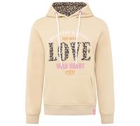 Hoodie ZWILLINGSHERZ "Wild Love", Damen, Gr. L/XL (L/XL), beige, Sweatware, Obermaterial: 50% Baumwolle, 50% Polyester, unifarben mit Farbeinsatz, comfort fit hüftlang, V-Ausschnitt, Sweatshirts Hoodi