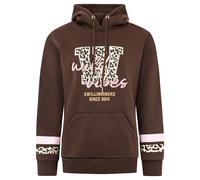 Hoodie ZWILLINGSHERZ "Wild Vibes College", Damen, Gr. XXL, braun (dunkelbraun), Obermaterial: 50% Baumwolle, 50% Polyester, Sweatshirts Hoodie, Frontmotiv, Leo Details, Kapuze mit Kordel, Streifen am 