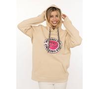 Hoodie ZWILLINGSHERZ "Wild Vibes", Damen, Gr. L/XL, beige, Sweatware, Obermaterial: 50% Baumwolle, 50% Polyester, Sweatshirts Hoodie, runder Druck, Leo Details, Stickerei auf Kapuze, Fronttasche (2675