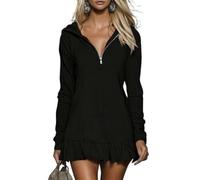 Hoodies Dresses for Women Casual Half Zip Long Sleeve V Neck Ruffle Tshirt Dress Fashion Spring Outfits Clothes Casual Athletic Golf Half Zip Tunic Dress (Black,XXL)