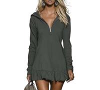 Hoodies Dresses for Women Casual Half Zip Long Sleeve V Neck Ruffle Tshirt Dress Fashion Spring Outfits Clothes Casual Athletic Golf Half Zip Tunic Dress (Gray,XL)