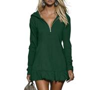 Hoodies Dresses for Women Casual Half Zip Long Sleeve V Neck Ruffle Tshirt Dress Fashion Spring Outfits Clothes Casual Athletic Golf Half Zip Tunic Dress (Green,XXL)