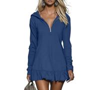 Hoodies Dresses for Women Casual Half Zip Long Sleeve V Neck Ruffle Tshirt Dress Fashion Spring Outfits Clothes Casual Athletic Golf Half Zip Tunic Dress (Blue,XXL)