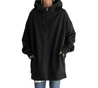 Hoodies for Women Casual Full Zip Up Hoodie Comfortable Womens Long Hoodies Fall Winter Fashion Sweatshirts with Pockets (Black,L)