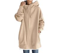 Hoodies for Women Casual Full Zip Up Hoodie Comfortable Womens Long Hoodies Fall Winter Fashion Sweatshirts with Pockets (Khaki,2XL)