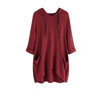 Hoodies für Damen, locker, leichter Tunika, Kapuzen-Sweatshirt, übergroßer langer Pullover, Tops mit Taschen, einfarbig, lässig, lange Pullover, wein, 5XL