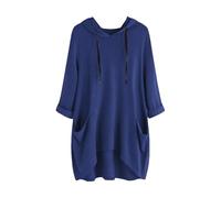 Hoodies für Damen, locker, leichter Tunika, Kapuzen-Sweatshirt, übergroßer langer Pullover, Tops mit Taschen, einfarbig, lässig, lange Pullover, navy, 3XL