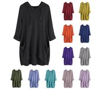 Hoodies für Damen, locker, leichter Tunika, Kapuzen-Sweatshirt, übergroßer langer Pullover, Tops mit Taschen, einfarbig, lässig, lange Pullover, Schwarz , 4XL