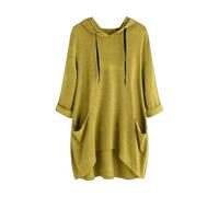 Hoodies für Damen, locker, leichter Tunika, Kapuzen-Sweatshirt, übergroßer langer Pullover, Tops mit Taschen, einfarbig, lässig, lange Pullover, gelb, S