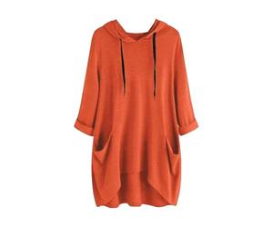 Hoodies für Damen, locker, leichter Tunika, Kapuzen-Sweatshirt, übergroßer langer Pullover, Tops mit Taschen, einfarbig, lässig, lange Pullover, RD2, S