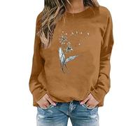 Hoody Damen Ohne Kapuze Lässiges modisches Sweatshirt-Oberteil mit -Print für Damen Sweatshirt Damen Sport (Khaki, XXXL)