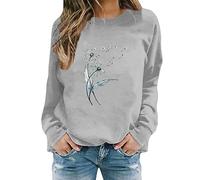 Hoody Damen Ohne Kapuze Lässiges modisches Sweatshirt-Oberteil mit -Print für Damen Sweatshirt Damen Sport (Grey, XXXL)