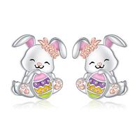 HOOHWE Ostern Kaninchen Ohrringe für Frauen 925 Sterling Silber Hase Ohrstecker Hypoallergene Tier Schmuck Oster Geschenke für Damen Mädchen Tochter Kinder