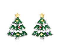 HOOHWE Weihnachtsbaum Ohrringe für Frauen Sterling Silber Grün Weihnachtsbaum Bunte Zirkon Stud Ohrringe Winter Urlaub Schmuck Geburtstagsgeschenke