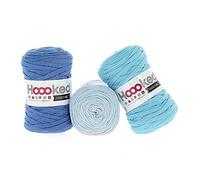Hoooked RibbonXL Sparset aus 3 Rollen je 120 Meter Riesen-Textilgarn aus recycelter Kleidung (Aqua Intense)