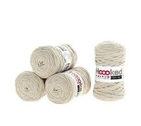 Hoooked RibbonXL Sparset aus 4 Rollen je 120 Meter Riesen-Textilgarn aus recycelter Kleidung in Sandy Ecru