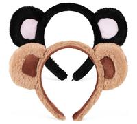 HOOTNEE 2 Stück Plüsch Bärenohren Haarband Weiches Bequemes Cosplay Stirnband für Erwachsene Makeup Spa Party Zubehör Niedliche Tierohren Haarschmuck in Braun und Schwarz rosa