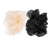 HOOTNEE Große Haarspangen aus Chiffon mit Strass 2 Stück Krallenclips für Damen mit Dickem und Dünnem Haar Leichter Haarschmuck für Festliche und Tägliche Frisuren in Schwarz