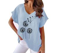 HOOUDO Angebote des Tages Heute Damen-T-Shirt mit -Motiv, V-Ausschnitt, lässiges Fledermaus-T-Shirt aus Baumwolle und Leinen Damen T Shirt Kurzer Arm Preisfehler Und Sch Meine Bestellungen Anzeigen