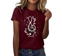 HOOUDO Angebote des Tages Heute Damen-T-Shirt mit Musiknoten-Aufdruck, kurzärmelig, Rundhals-T-Shirt, modisches Oberteil, leicht, weich, lässige Sommerkleidung Vintage Dame Sale Angebote Bestellung