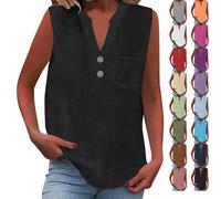 HOOUDO Angebote Des Tages Heute Damen Tank Top Baumwollleinen ist leicht und bequem Ärmellos Oberteile Sommer Tanktops V-Ausschnitt Blusentop Strand Sexy Vest Top Bluse Meine Bestellungen Anzeigen