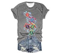 HOOUDO Angebote des Tages Heute Modisches Damen-T-Shirt mit Rundhalsausschnitt und kurzen Ärmeln, Schildkröten-Print Pullover Rückenfrei Damen-Druck, Lockerer V-Ausschnitt, Kur Mein Bestellung Sale