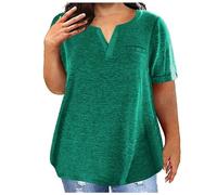 HOOUDO Angebote des Tages Heute Plus Size Tops für Damen, geschnittenes V-Ausschnitt-Kurzarmshirt, einfarbig, übergroße T-Shirts, lässige, lockere, Bequeme Blusen Bluse Sch Sale Angebote Bestellung