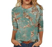 HOOUDO Bluse Damen Langarm ButtonThree Ärmel T-Shirt Blusenoberteile Bad Taste Damen Bequemes, Elegantes, lässiges, modisches, gemustertes Oberteil mit Rundhalsausschnitt