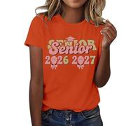HOOUDO Damen Basic V-Ausschnitt T-Shirt Mit Kurzen 2026, Der Abschlussklasse Freizeit-T-Shirt Für Lehrer Im Abschlussjahrgang, (Orange, XL) Satin Bluse Blütenblattärmel Kurzem Tshirt Sommerjacke