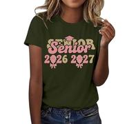 HOOUDO Damen Basic V-Ausschnitt T-Shirt Mit Kurzen 2026, Der Abschlussklasse Freizeit-T-Shirt Für Lehrer Im Abschlussjahrgang, (Army Green, XL) Tshirt Baumwolle Schwarz Lang Bluse Sommer