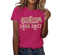 HOOUDO Damen Basic V-Ausschnitt T-Shirt Mit Kurzen 2026, Der Abschlussklasse Freizeit-T-Shirt Für Lehrer Im Abschlussjahrgang, (Hot Pink, XL) Top Sexy Women Wickelshirt Frauen Tops Sommer