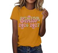 HOOUDO Damen Basic V-Ausschnitt T-Shirt Mit Kurzen 2026, Der Abschlussklasse Freizeit-T-Shirt Für Lehrer Im Abschlussjahrgang, (Yellow, XXXL) Kurzarm-Blusen Frauen Sommer Gerippt Strick Tshirt