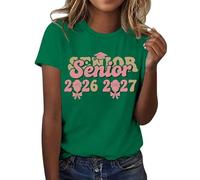HOOUDO Damen Basic V-Ausschnitt T-Shirt Mit Kurzen 2026, Der Abschlussklasse Freizeit-T-Shirt Für Lehrer Im Abschlussjahrgang, (Green, XL) Shirt Lang Neon Oberteile Frauen Atmungsaktiv Leinen