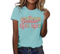 HOOUDO Damen Basic V-Ausschnitt T-Shirt Mit Kurzen 2026, Der Abschlussklasse Freizeit-T-Shirt Für Lehrer Im Abschlussjahrgang, (Light Blue, XXXL) Tops Elegant Spitze Kurzarm Tshirts Yoga Shirt