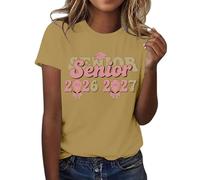 HOOUDO Damen Basic V-Ausschnitt T-Shirt Mit Kurzen 2026, Der Abschlussklasse Freizeit-T-Shirt Für Lehrer Im Abschlussjahrgang, (Khaki, XXL) Tops Sommer Sexy Spitzenärmel Top Chiffon Shirt