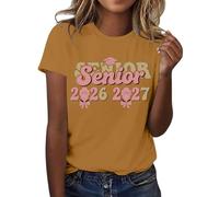 HOOUDO Damen Basic V-Ausschnitt T-Shirt Mit Kurzen 2026, Der Abschlussklasse Freizeit-T-Shirt Für Lehrer Im Abschlussjahrgang, (Gold, XXL) Satin Top Glänzend 5XL Tshirt Blumen V Ausschnitt
