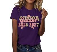 HOOUDO Damen Basic V-Ausschnitt T-Shirt Mit Kurzen 2026, Der Abschlussklasse Freizeit-T-Shirt Für Lehrer Im Abschlussjahrgang, (Purple, M) Tshirt V Ausschnitt Lang Kurze Jeansjacke Muselinbluse
