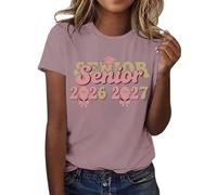 HOOUDO Damen Basic V-Ausschnitt T-Shirt Mit Kurzen 2026, Der Abschlussklasse Freizeit-T-Shirt Für Lehrer Im Abschlussjahrgang, (Pink, XXXL) Boho Bluse Trompetenärmel T Shirt Knopf Tops Weiss