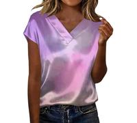 HOOUDO Damen Basic V-Ausschnitt T-Shirt Mit Kurzen Lochstickerei, Gekreuztem Und Ärmeln (Purple, XXL) Top Elegant Sexy Bauchfrei Tshirt Kurzarm V Ausschnitt Opus Bluse Oberteile Schwarz