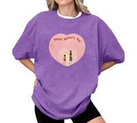 HOOUDO Damen Basic V-Ausschnitt T-Shirt Mit Kurzen Schulterfreies Kurzarmtop 2D-Print Für - Lässig Und Überschnittenen Schultern (Dark Purple, XL) Shirt Sommer Kurze Jeansjacke Friends T Shirts