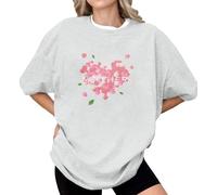HOOUDO Damen Basic V-Ausschnitt T-Shirt Mit Kurzen Schulterfreies Kurzarmtop 2D-Print Für - Lässig Und Überschnittenen Schultern (Light Ashy, XL) Tshirt Weiß Kurzarm Achselshirt Damen-Jeansjacke